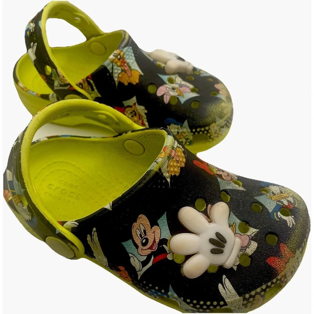 Disney Mickey Minnie Crocs Kids C8 Black‎ Lime Classic Clog Jibbitz Toddler